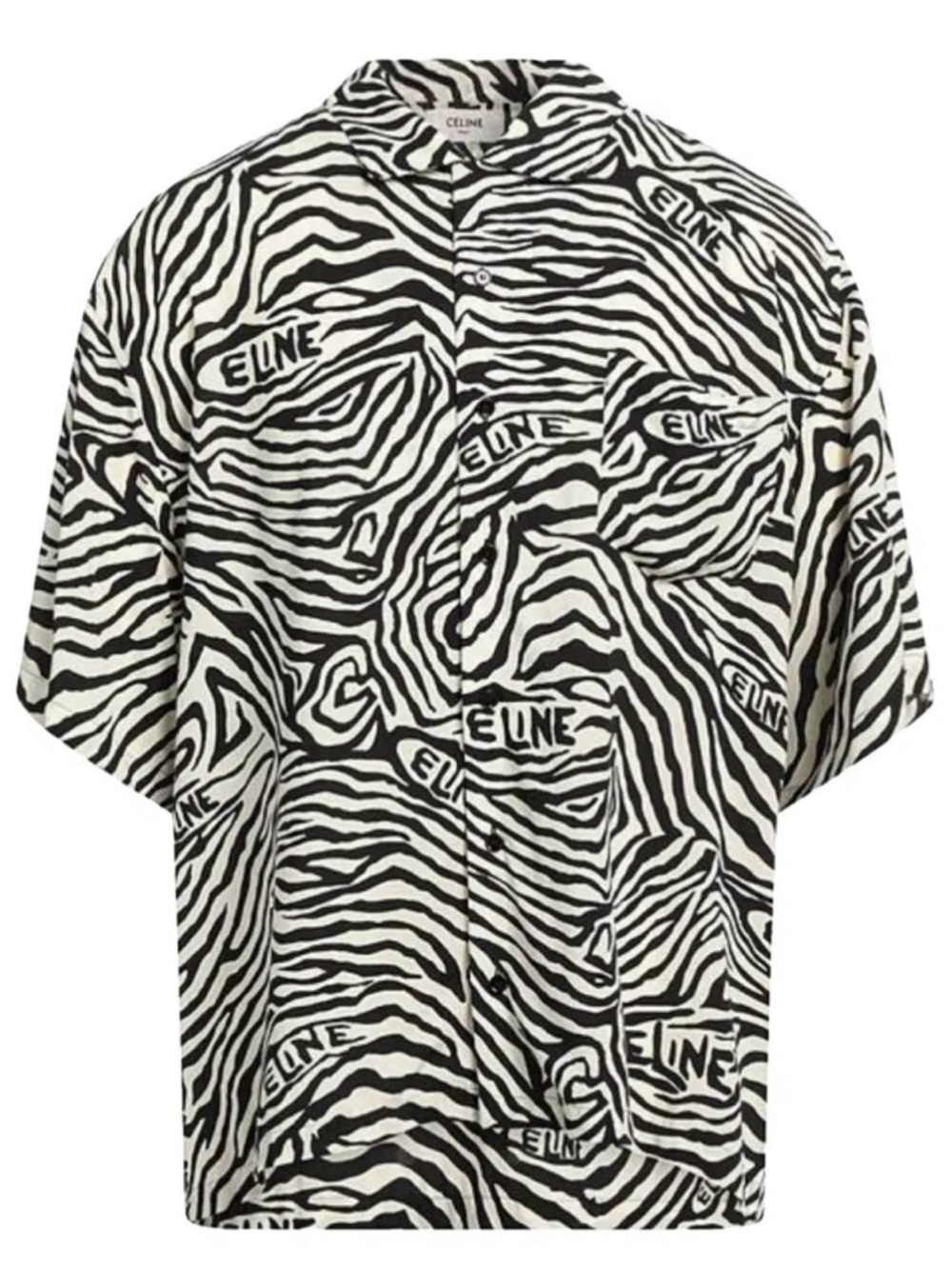 Celine Black & White Zebra Print Logo Button Shirt